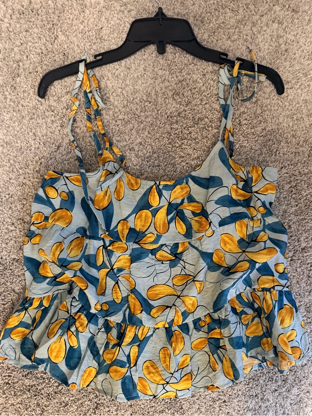 mine Blue & Yellow Leaf-Print Tie-Strap Camisole